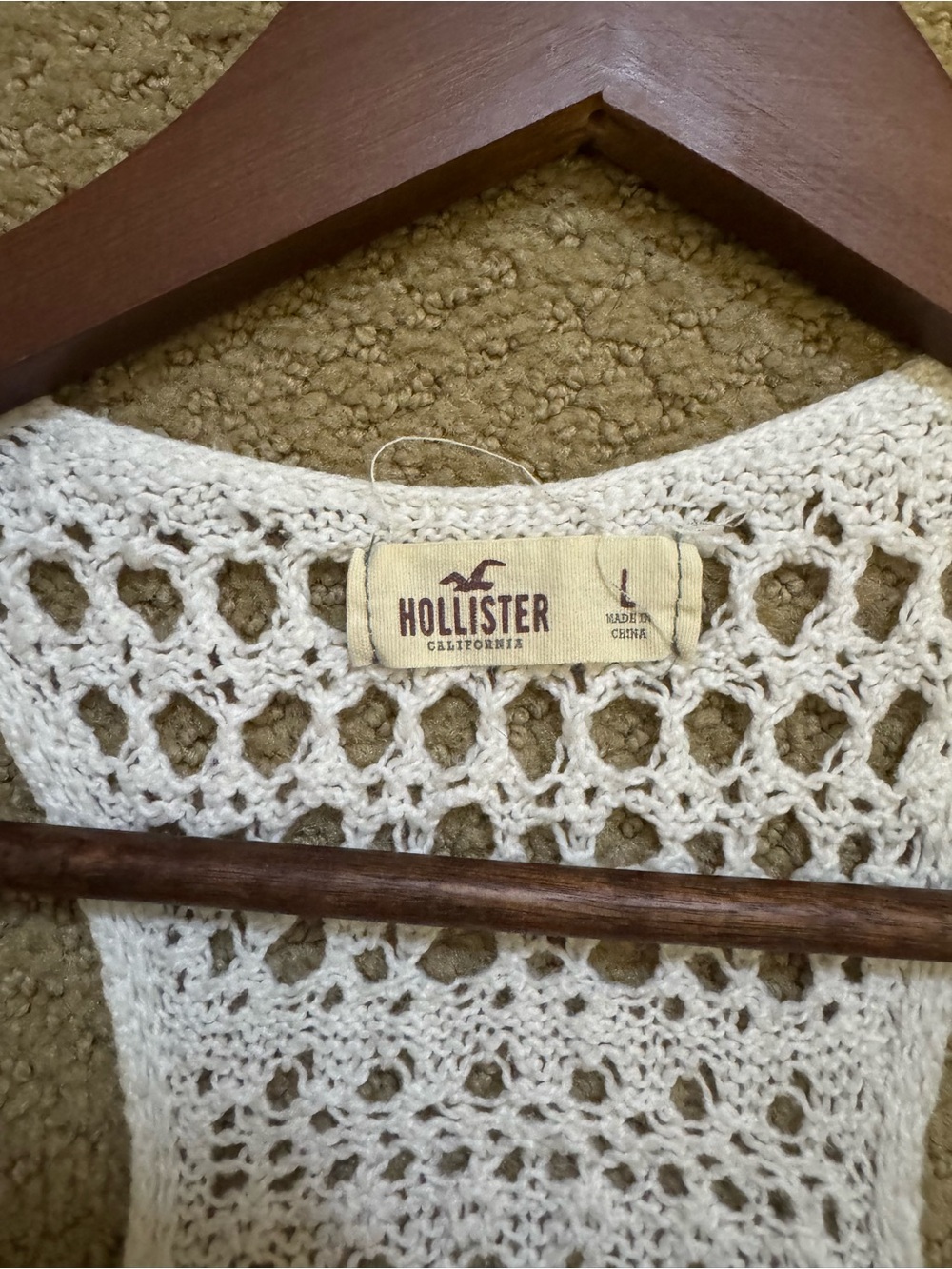 Hollister Cream Crochet Racerback Boho Tank Top Size Large - Picture 3 of 4